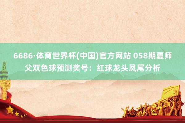6686·体育世界杯(中国)官方网站 058期夏师父双色球预测奖号:红球龙头凤尾分析