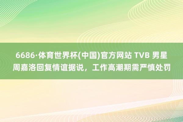 6686·体育世界杯(中国)官方网站 TVB 男星周嘉洛回复情谊据说,工作高潮期需严慎处罚